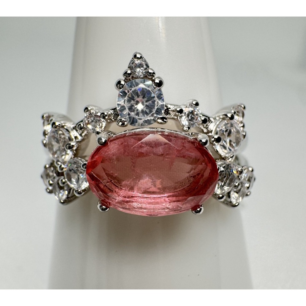 Ring Bomb Party Brighten My Day RBP8627 Rose Quartz Rhodium Ring Set Size 8